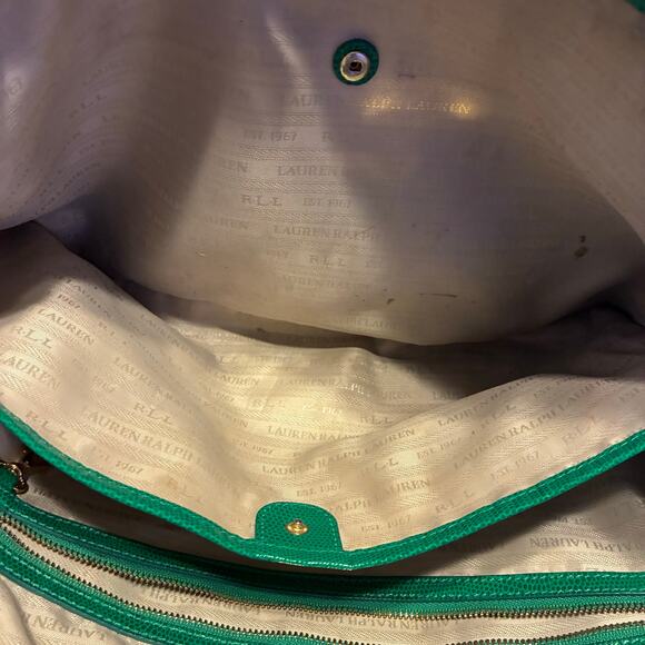 Lauren Ralph Lauren Emerald Lizard Embossed Leather RLL Gold Hardware Large Bag - Picture 14 of 16